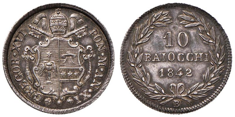 Gregorio XVI (1831-1846) Bologna ¬- 10 Baiocchi 1842 A. XI - Nomisma 248 AG (g 2...