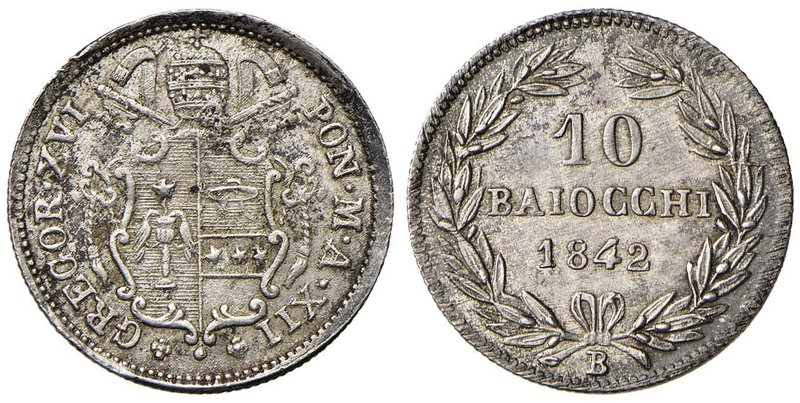 Gregorio XVI (1831-1846) Bologna ¬- 10 Baiocchi 1842 A. XII - Nomisma 250 AG (g ...