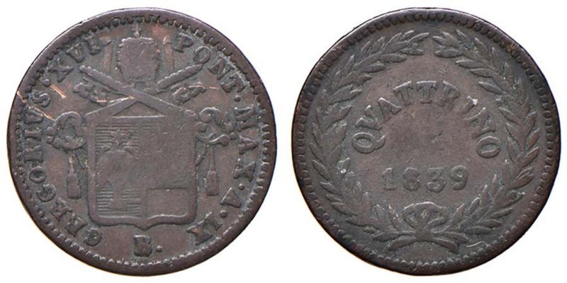 Gregorio XVI (1831-1846) Bologna - Quattrino 1839 A. IX - Nomisma 339 CU (g 2,23...