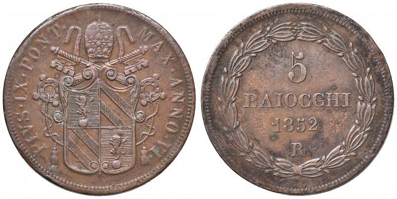 Pio IX (1846-1878) 5 Baiocchi 1852 A. VI - Nomisma 538 CU (g 39,00)
Grading/Sta...