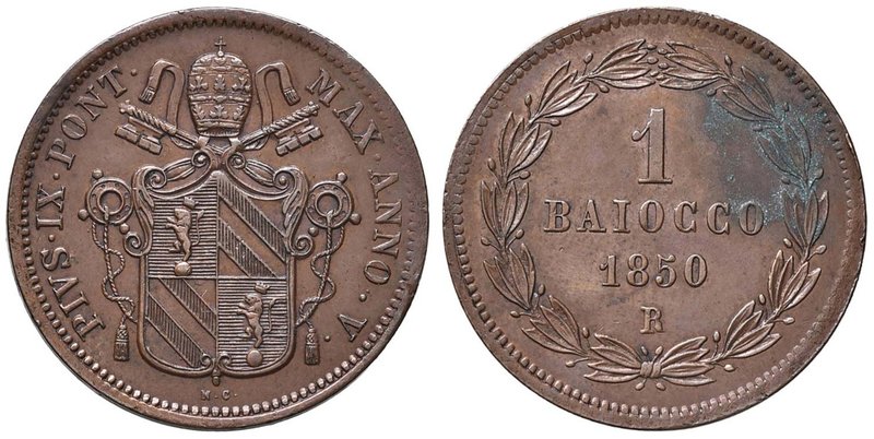 Pio IX (1846-1870) Baiocco 1850 A. V - Nomisma 586 CU (g 10,42) Ossidazione al R...