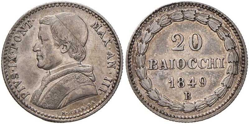 Pio IX (1846-1878) Bologna - 20 Baiocchi 1849 A. III - Nomisma 438 AG (g 5,33)
...