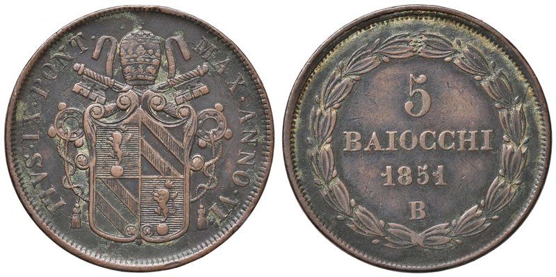 Pio IX (1846-1878) Bologna - 5 Baiocchi 1851 A. VI - Nomisma 537 CU (g 39,32)
G...