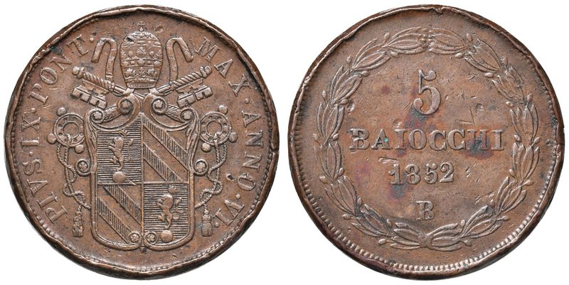 Pio IX (1846-1878) Bologna - 5 Baiocchi 1852 A. VI - Nomisma 539 CU (g 41,00) Co...