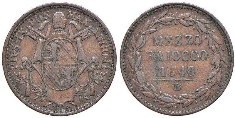 Pio IX (1846-1870) Bologna - Mezzo Baiocco 1848 A. II - Nomisma 598 CU (g 4,66)...