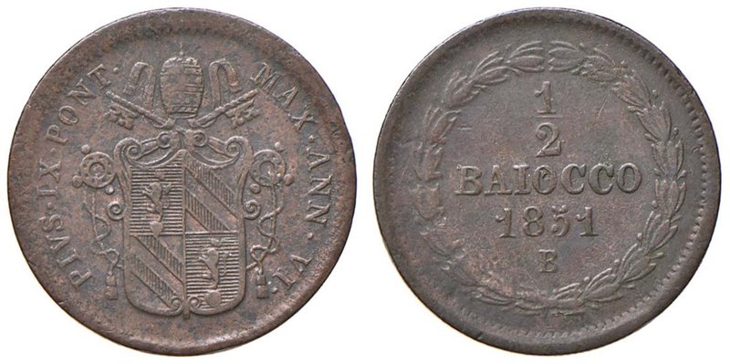 Pio IX (1846-1870) Bologna - Mezzo Baiocco 1851 A. VI - Nomisma 612 CU (g 4,94) ...