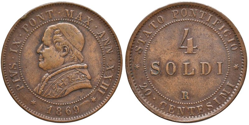 Pio IX (1846-1870) 4 Soldi 1869 A. XXIII - Nomisma 679 CU (g 20,00)
Grading/Sta...