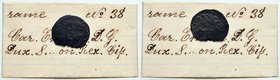 SAVOIA Carlo Emanuele II (1648-1675) Mezzo soldo - cfr. MIR 828 CU (g 0,86) Con cartellino di vecchia raccolta
Grading/Stato:MB+