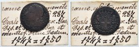 Carlo Emanuele III (1730-1773) 2,6 Soldi 1747 (?) - Nomisma 57 MI (g 3,21) Con cartellino di vecchia raccolta, graffietti al D/. Millesimo di lettura ...