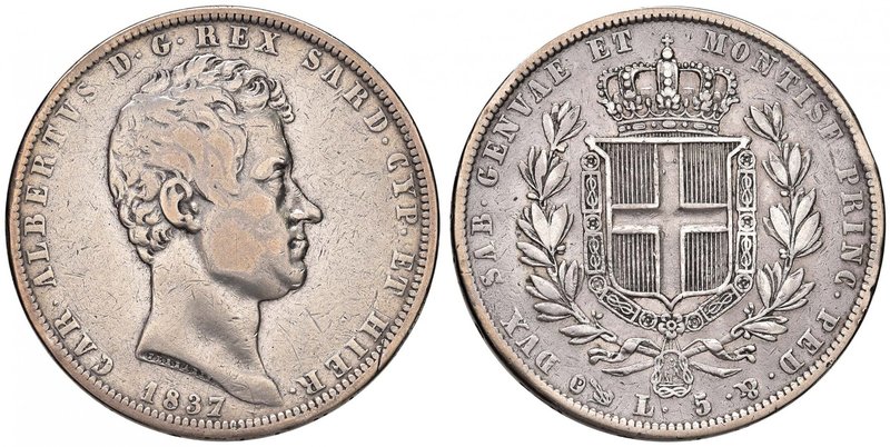 Carlo Alberto (1831-1849) 5 Lire 1837 G - Nomisma 686 AG Colpi e graffi diffusi...