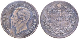 Vittorio Emanuele II (1861-1878) 5 Centesimi 1861 B - Nomisma 953; Pag. 551; Mont. 247 CU RR Sigillato BB+ dall’asta Inasta n. 38, lotto 4025 
Gradin...