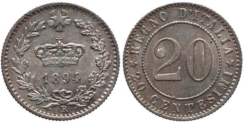 Umberto I (1878-1900) 20 Centesimi 1894 R - Nomisma 1013 NI Sigillato qFDC da Si...