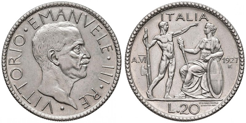 Vittorio Emanuele III (1900-1946) 20 Lire 1927 A. VI - Nomisma 1084 AG Colpetto ...