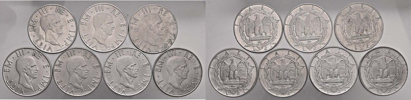 Vittorio Emanuele III (1900-1946) 2 Lire 1939-1941 - AC Lotto di sette monete, m...