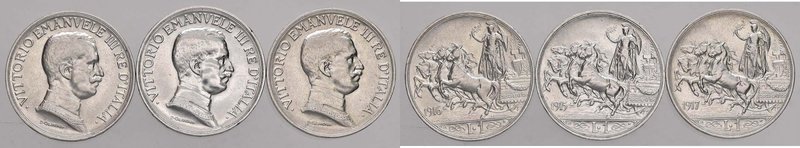 Vittorio Emanuele III (1900-1946) Lira 1915, 1916, 1917 - AG Lotto di tre monete...