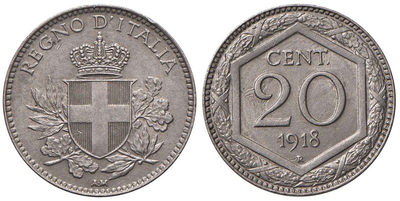 Vittorio Emanuele III (1900-1946) 20 Centesimi 1918 Esagono Bordo liscio - Nomis...