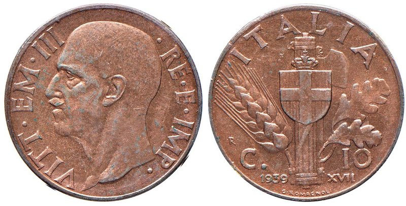 Vittorio Emanuele III (1900-1946) 10 Centesimi 1939 Impero - Nomisma 1332 CU Sig...