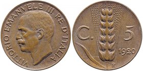 Vittorio Emanuele III (1900-1946) 5 Centesimi 1920 - Nomisma 1350 CU
Grading/Stato:FDC