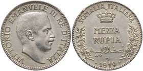 Vittorio Emanuele III (1900-1946) Somalia - Mezza rupia 1919 - Pag. 970; Mont. 453 AG R Graffietti al D/ 
Grading/Stato:SPL/SPL+