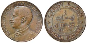 Vittorio Emanuele III (1900-1946) Somalia - 4 Bese 1923 - Pag. 977; Mont. 462 CU R Leggermente lucidato 
Grading/Stato:SPL