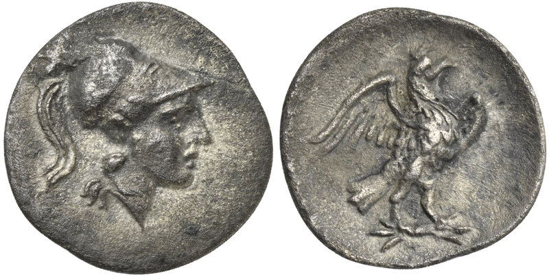 Latium, Alba Fucens, Obol, c. 280-275 BC
AR (g 0,56; mm 12; h 5)
Helmeted head...