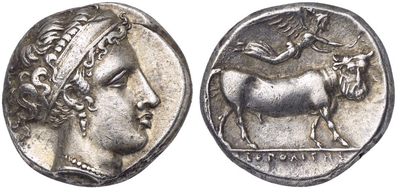 Campania, Neapolis, Didrachm, ca. 350-325 BC
AR (g 7,41; mm 20; h 7)
Diademed ...
