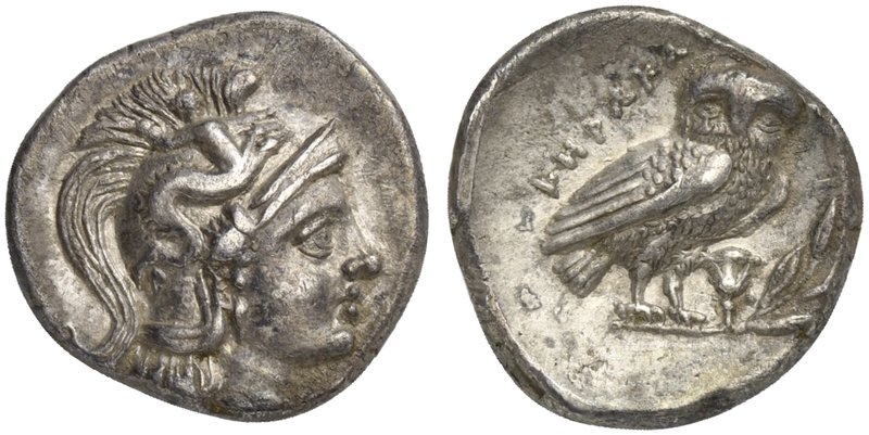 Apulia, Tarentum, Drachm, ca. 272-240 BC
AR (g 3,17; mm 15; h 4)
Head of Athen...