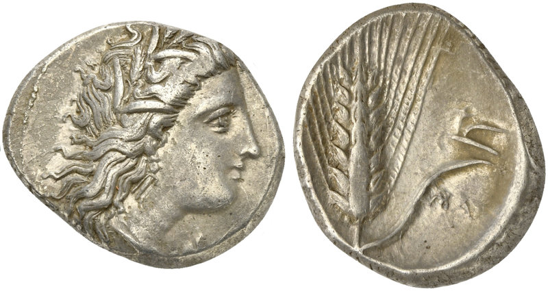 Lucania, Metapontion, Stater, ca. 330-290 BC
AR (g 7,89; mm 22; h 3)
Head of D...