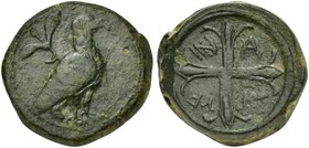 Sicily, Agyrion, Hemilitron, ca. 440-420 BC
AE (g 17,42; mm 17,41)
Eagle standing l.; above, olive-sprig, Rv. ΑΓ - ΥΡ - ΙΝ - ΑΙ Wheel of four spokes...