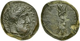Sicily, Aitna, Bronze struck under Timoleon's Symmachy (?), Bronze, ca. 340-330 BC
AE (g 11,23; mm 23; h 3)
ΙΕΥΣ ΕΛΕΥΘΕΡΙΟΣ, laureate head of Zeus E...