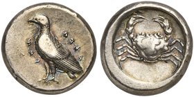 Sicily, Akragas, Didrachm, ca. 488-478 BC
AR (g 8,93; mm 19; h 6)
AKRA - CAN, eagle standing l., Rv. crab within incuse circle. Westermark, Coinage,...