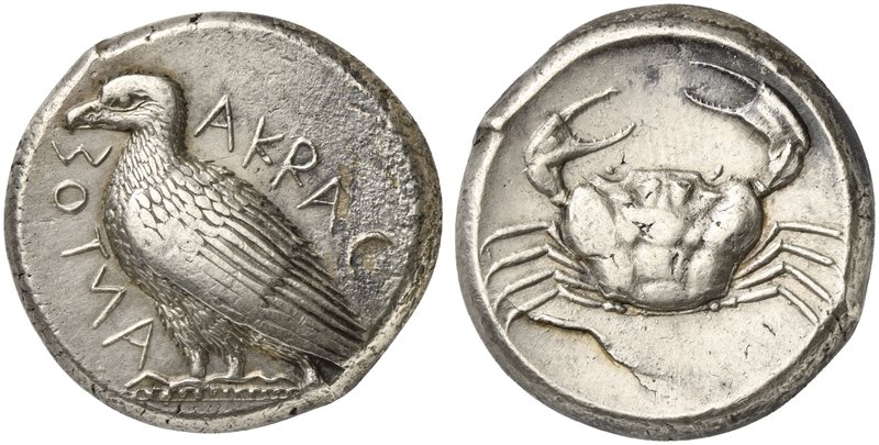 Sicily, Akragas, Tetradrachm, ca. 470-450 BC
AR (g 17,48; mm 24; h 9)
AKRAC - ...