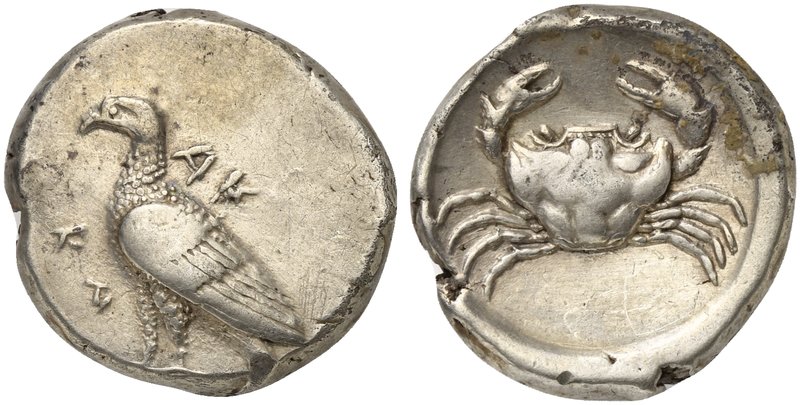 Sicily, Akragas, Didrachm, ca. 480-470 BC
AR (g 8,58; mm 21; h 6)
AK - RA, eag...