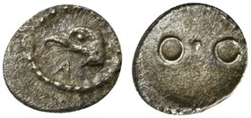 Sicily, Akragas, Hexas, ca. 440-420 BC
AR (g 0,1; mm 5)
Head of eagle l.; below, A, Rv. Two pellets. Manganaro, Mikrà Kermata 26 and pl. 4, 38. Mang...