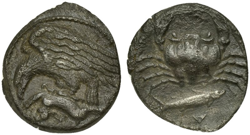 Sicily, Akragas, Hemidrachm, ca. 420-410 BC
AR (g 1,91; mm 16; h 6)
Eagle flyi...