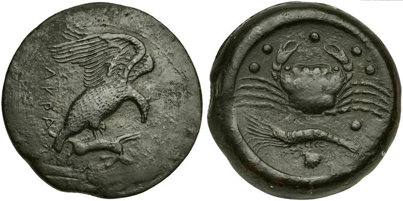 Sicily, Akragas, Hemilitron, before 406 BC
AE (g 21,46; mm 31; h 9)
AKPA, eagl...