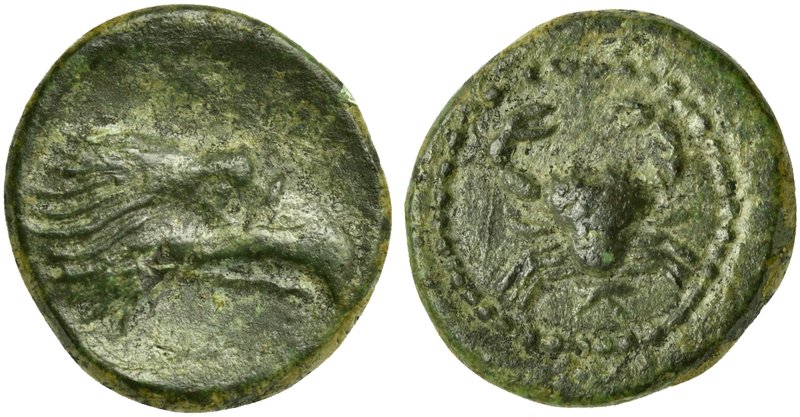 Sicily, Akragas, Onkia, before 406 BC
AE (g 1,50; mm 13, h 5)
Head of eagle r....