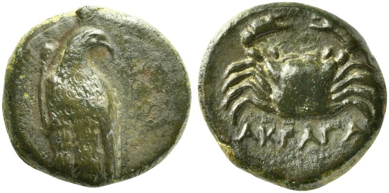 Sicily, Akragas, Bronze, ca. 338-287 BC
AE (g 2,06; mm 13; h 11)
Eagle standin...