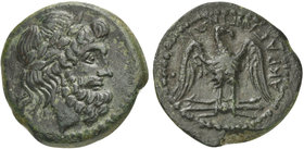 Sicily, Akragas, Bronze, ca. 240-212 BC
AE (g 7,14; mm 22; h 2)
Laureate head of Zeus r., Rv. ΑΚΡΑΓΑΝΤΙΝΩΝ, Eagle standing on thunderbolt, head r., ...