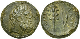Sicily, Alontion, Bronze, ca. 210-180 BC
AE (g 3,30; mm 14; h 11)
Head of Herakles r., Rv. ΑΛΟΝΤΙ - ΝΩΝ, club and bow. Campana 16; CNS 6 mv 1; HGC 2...