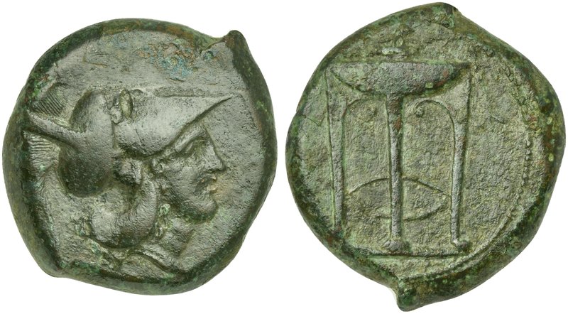 Sicily, Ameselon, Bronze, ca. 343-339 BC
AE (g 16,96; mm 29; h 4)
Head of Athe...