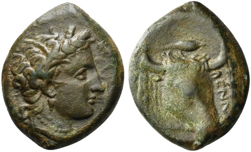 Sicily, Enna, Hemilitron, ca. 339-335 BC
AE (g 10,65; mm 25; h 12)
Wreathed he...