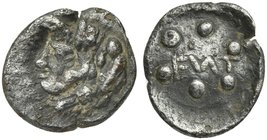 Sicily, Entella, Hemilitron, 5th - 4th century BC
AR (g 0,28; mm 9; h 9)
Head of young Heracles l., Rv. ENT; around six pellets. BMC 3. Campana 3.
...