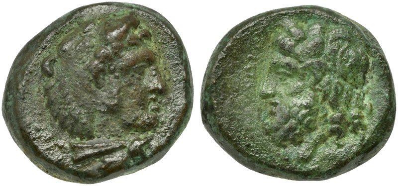 Sicily, Gela, Bronze, ca. 339-310 BC
AE (g 3,02; mm 13; h 6)
Head of Herakles ...
