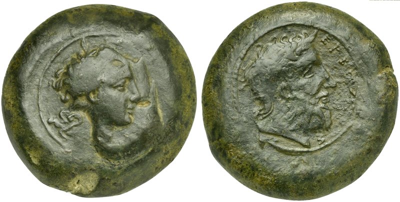 Sicily, Herbessos, Drachm, before 344 BC
AE (g 33,62; mm 30; h 1)
Head of Sike...