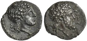 Sicily, Herbessos, Litra, ca. 344-338 BC
AR (g 0,72; mm 11; h 6)
Laureate head of Sikelia r., wearing myrtle wreath, Rv. EPBHΣΣOΣ, head of the river...