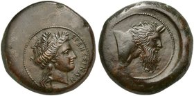 Sicily, Herbessos, Litra, ca. 344-336 BC
AE (g 16,88; mm 27; h 5)
Wreathed head of Sicily r., Rv. forepart of man-headed bull r. CNS 5, HGC 412.
Ra...