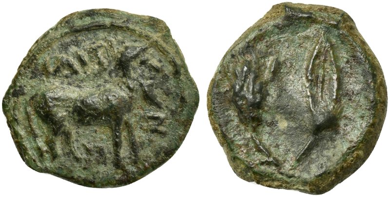 Sicily, Iaitos, Bronze, ca. 330-260 BC
AE (g 1,05; mm 12; h 3)
IAITINΩN, man-h...