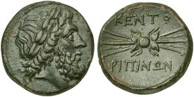 Sicily, Kentoripai, Dekonkion, 3rd-2nd century BC
AE (g 13,97; mm 23; h 3)
Laureate head of Zeus r., Rv. KENTO-PIΠINΩN, winged thunderbolt. CNS 4; S...