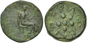 Sicily, Lipara, Hemilitron, ca. 412-408 BC
AE (g 6,63; mm 22)
Hephaistos seated r., holding hammer and kantharos, Rv. ΛΙΠΑΡΑΙΟΝ, six pellets. CNS 16...